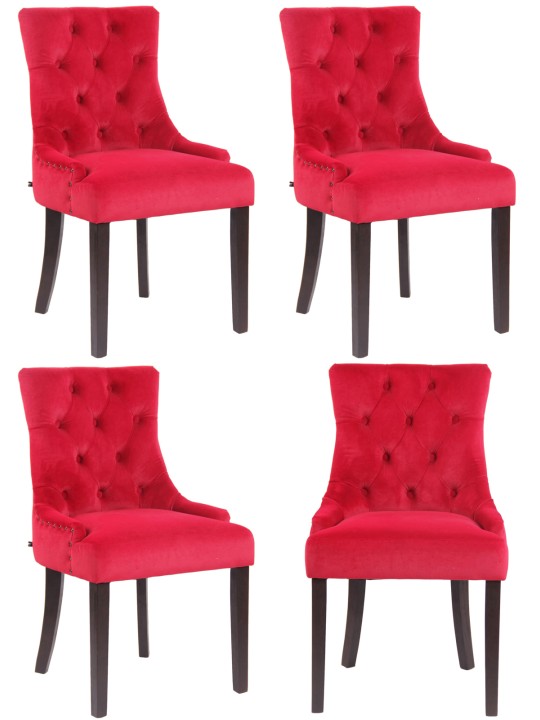 Set van 4 eetkamerstoelen Aberdeen fluweel antiek, rood