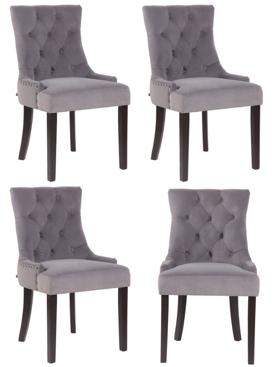 Set van 4 eetkamerstoelen Aberdeen fluweel antiek, grijs Set van 4 eetkamerstoelen Aberdeen fluweel antiek, grijs