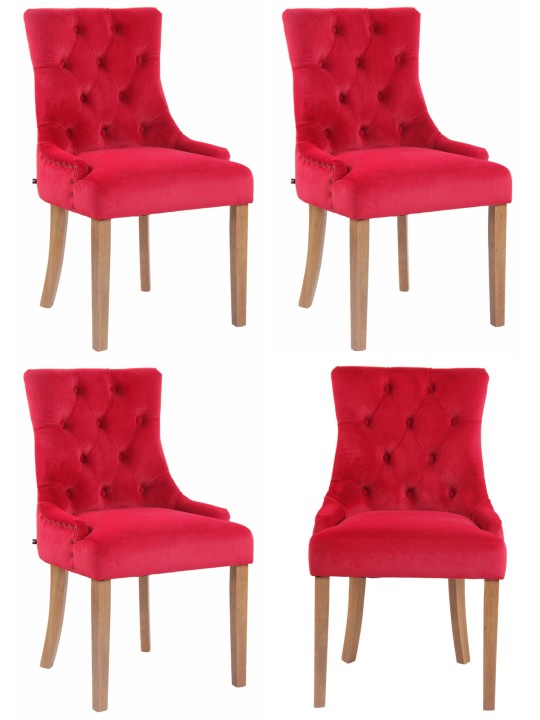 Set van 4 eetkamerstoelen Aberdeen fluweel antiek-licht, rood