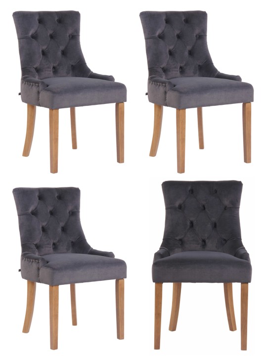 Set van 4 eetkamerstoelen Aberdeen fluweel antiek-licht, donkergrijs Set van 4 eetkamerstoelen Aberdeen fluweel antiek-licht, donkergrijs