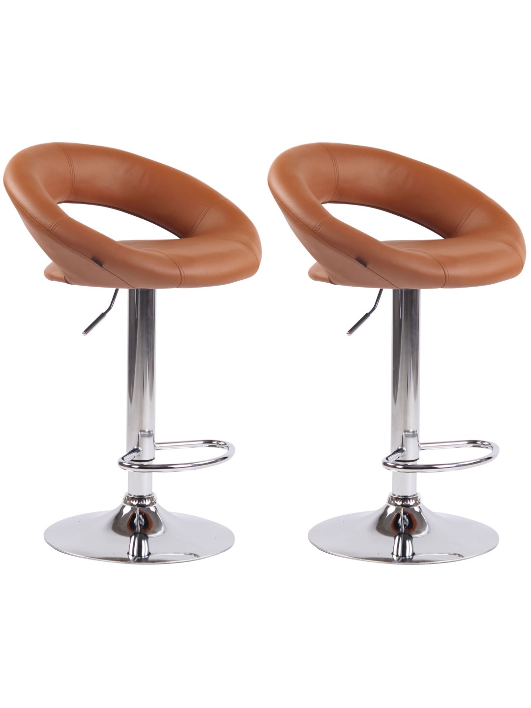 Set van 2 barkrukken Olinda kunstleer chroom, lichtbruin