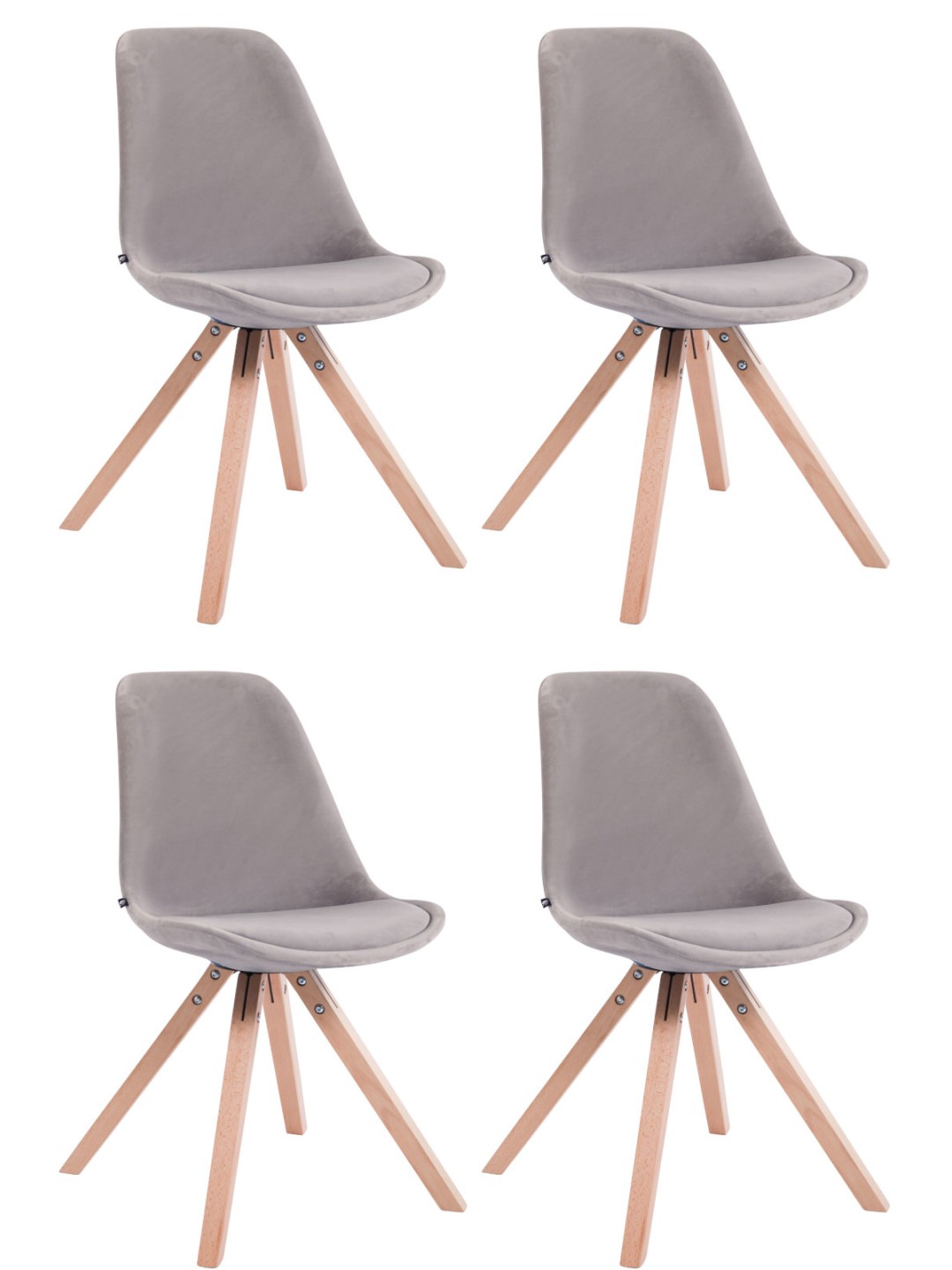 Set van 4 stoelen Toulouse fluweel vierkant naturel, grijs