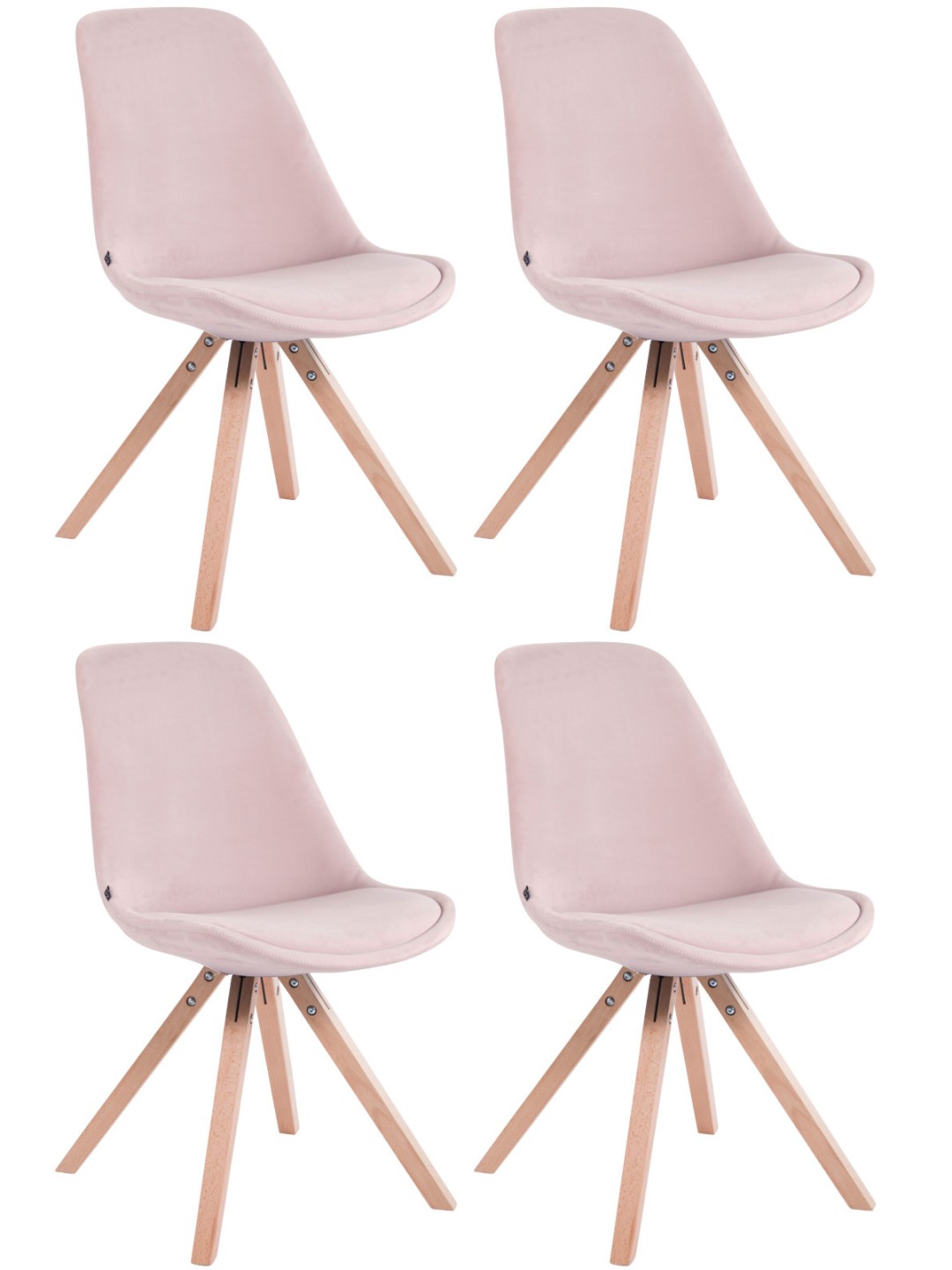 Set van 4 stoelen Toulouse fluweel vierkant naturel, roze