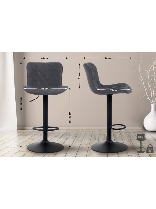 Barkruk Emma stof, zwart