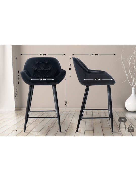 Set van 2 barkrukken Gibson fluweel, zwart