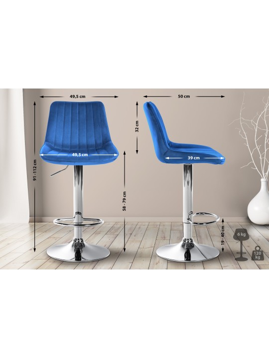 Barkruk Toni fluweel chroom, blauw