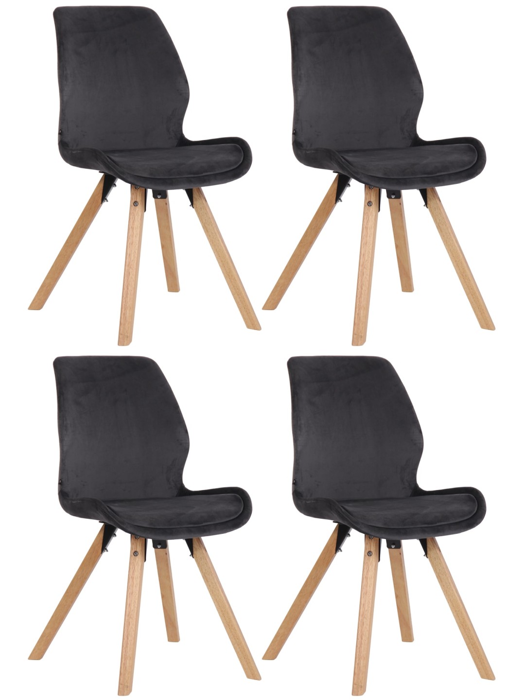 Set van 4 stoelen Luna fluweel, donkergrijs