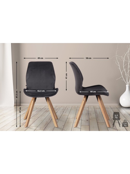 Set van 4 stoelen Luna fluweel, donkergrijs
