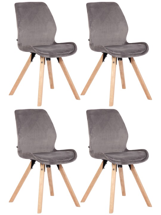 Set van 4 stoelen Luna fluweel, grijs