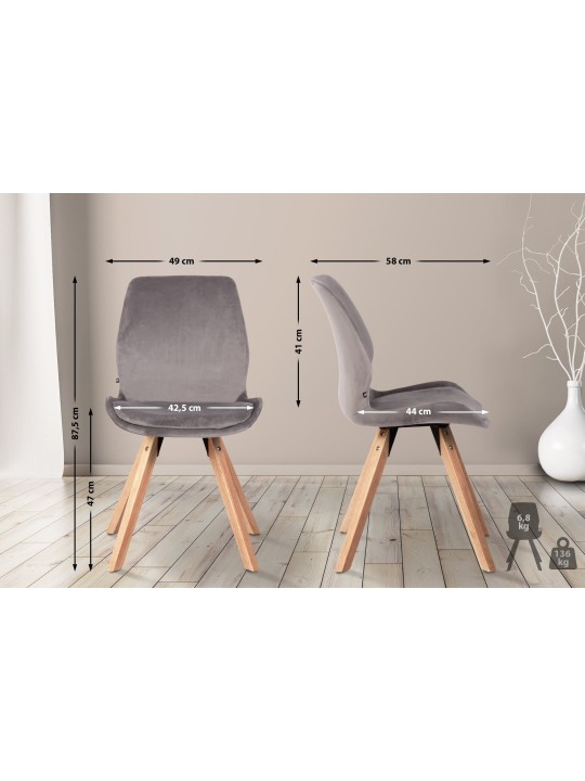 Set van 4 stoelen Luna fluweel, grijs