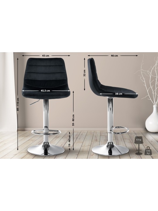 Barkruk Lex fluweel chroom, zwart