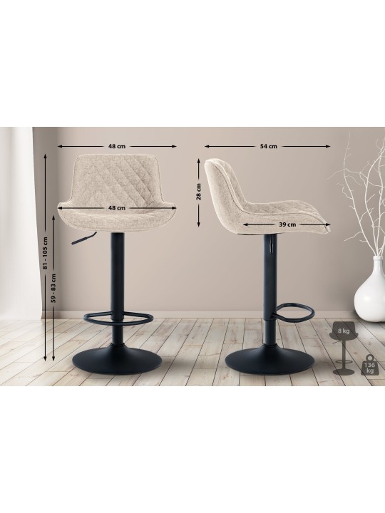 Set van 2 barkrukken Minosa stof, taupe