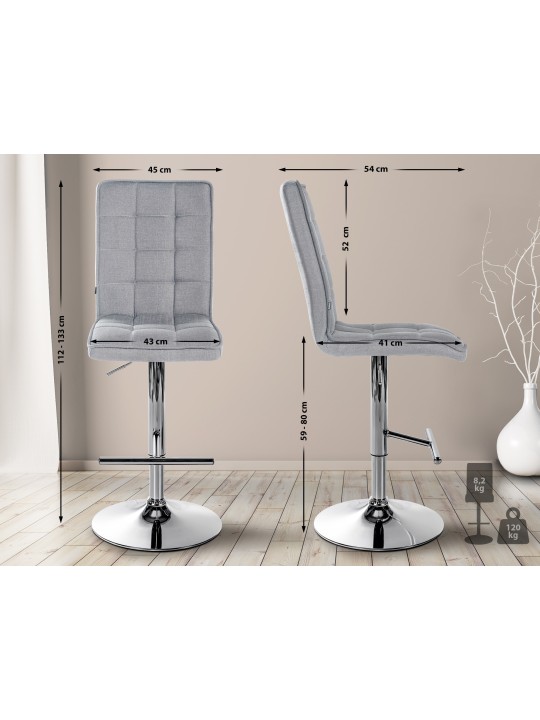 Barkruk Peking V2 stof chroom, lichtgrijs