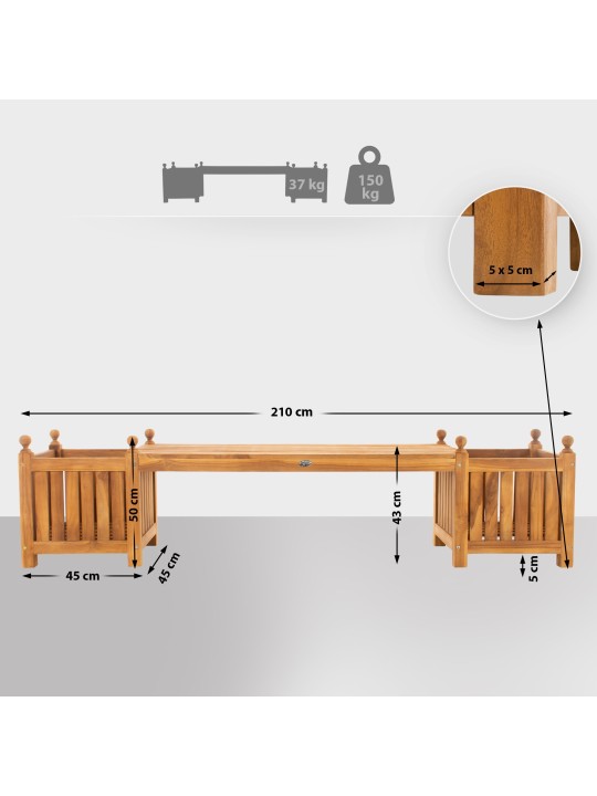 Teakhouten bank Boston, teak