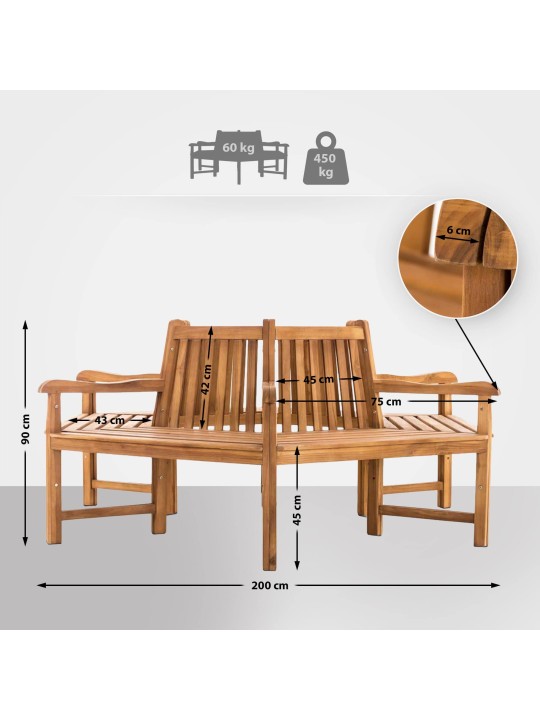 Sonja boombank met armleuningen 200 cm, teak Sonja boombank met armleuningen 200 cm, teak