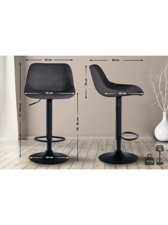 Barkruk Loft fluweel, donkergrijs