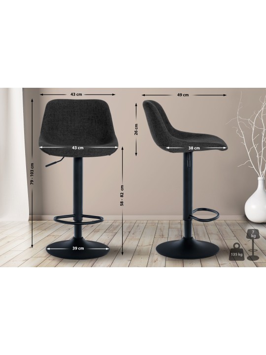 Set van 2 barkrukken loft stof, zwart