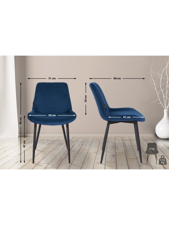 Set van 2 eetkamerstoelen Victoria fluweel, blauw