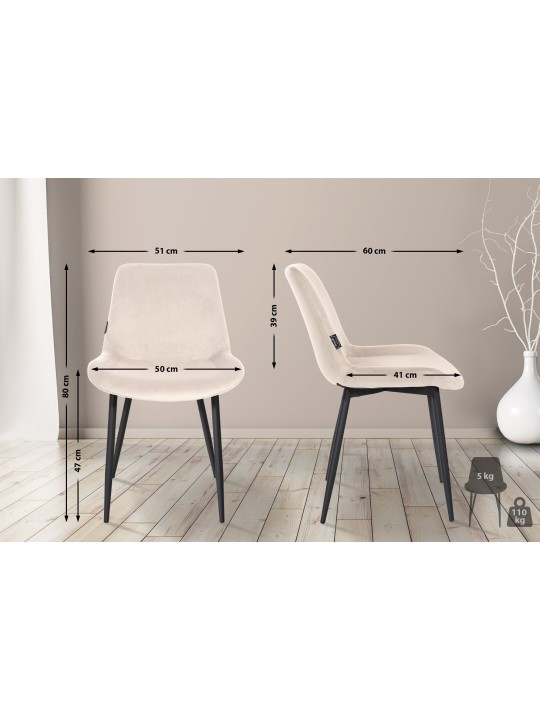 Set van 4 eetkamerstoelen Victoria fluweel, crème Set van 4 eetkamerstoelen Victoria fluweel, crème
