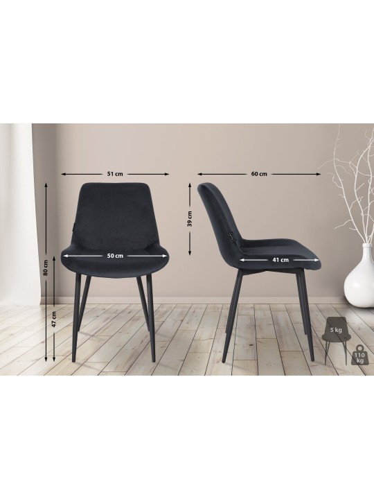 Set van 4 eetkamerstoelen Victoria fluweel, zwart