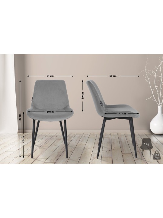 Set van 4 eetkamerstoelen Victoria fluweel, grijs Set van 4 eetkamerstoelen Victoria fluweel, grijs