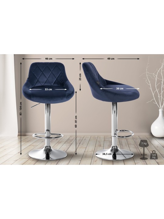 Set van 2 barkrukken Lazio fluweel chroom, blauw