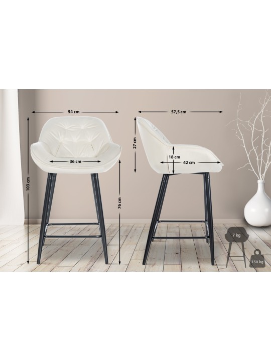 Barkruk Gibson 76 fluweel, crème