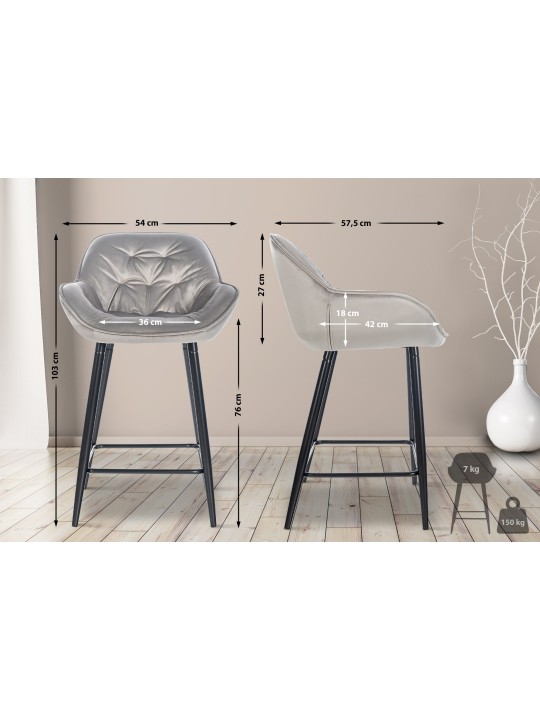 Barkruk Gibson 76 fluweel, grijs