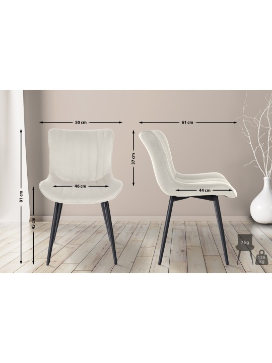 Set van 2 stoelen Largo fluweel, crème