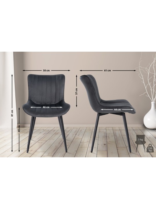 Set van 2 stoelen Largo fluweel, donkergrijs