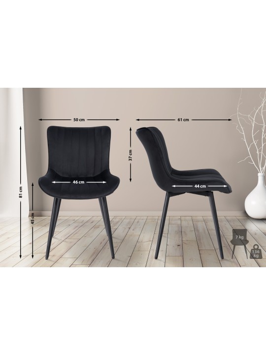 Set van 2 stoelen Largo fluweel, zwart