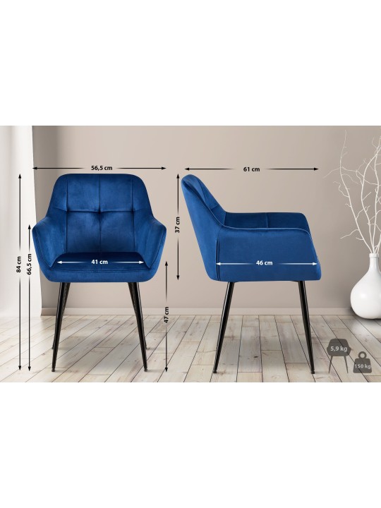 Bezoekersstoel Emia fluweel, blauw