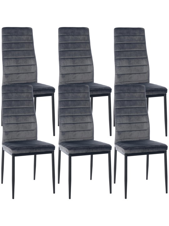 Set van 6 eetkamerstoelen Mayfair fluweel, grijs