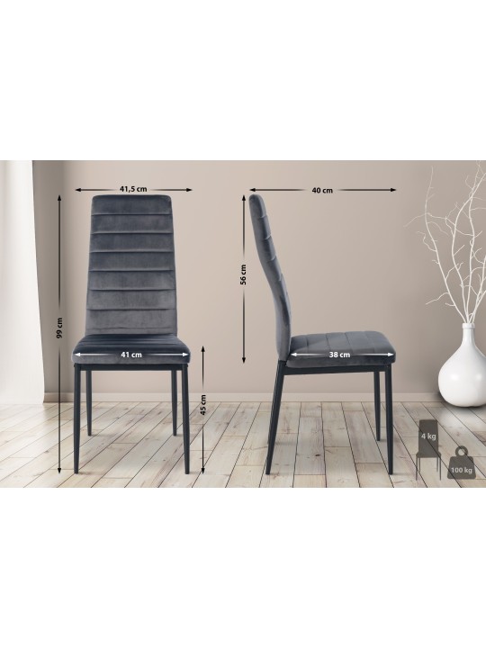 Set van 4 eetkamerstoelen Mayfair fluweel, grijs