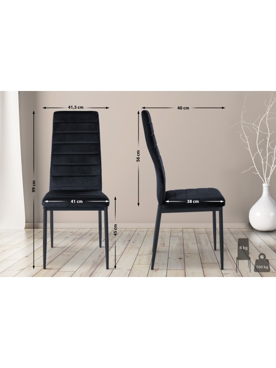 Set van 6 eetkamerstoelen Mayfair fluweel, zwart