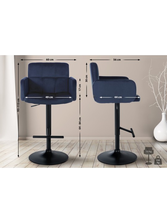 Barkruk Los Angeles fluweel, blauw Barkruk Los Angeles fluweel, blauw