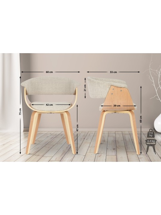 Set van 2 stoelen Bruce stof, naturel/crème