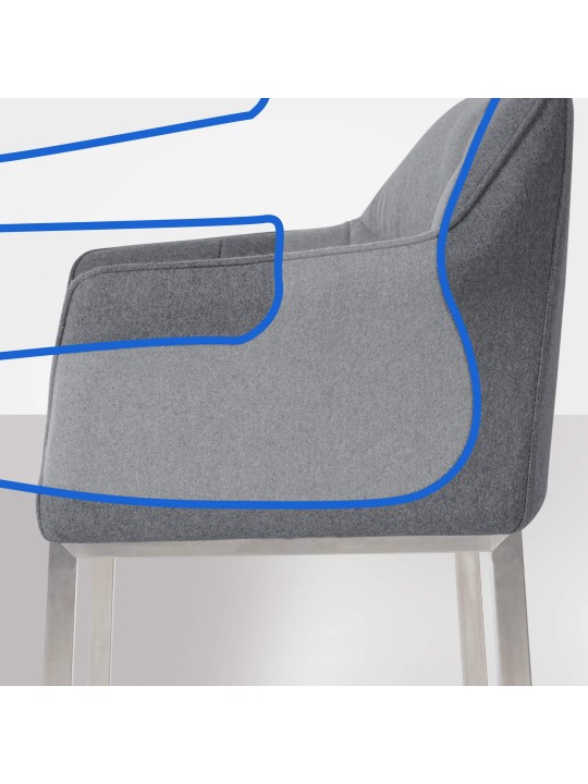 Barkruk Damaso E vilt met 4-poots frame, grijs