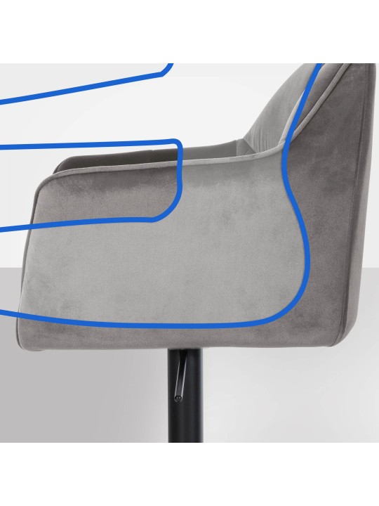 Barkruk Damaso B fluweel, grijs