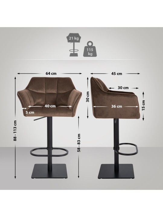 Barkruk Damaso B fluweel, bruin