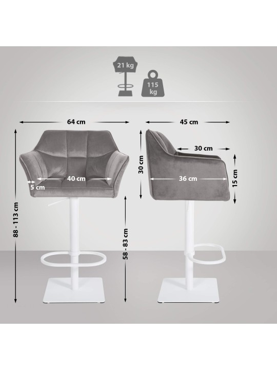 Barkruk Damaso W fluweel, grijs