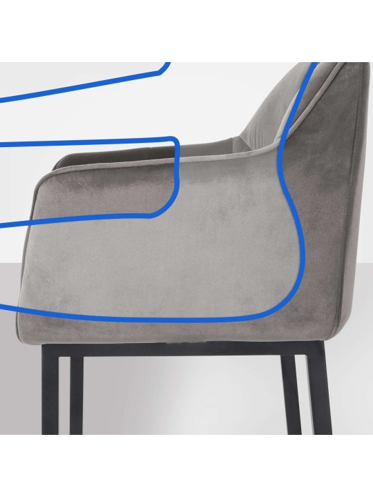 Barkruk Damaso B fluweel met 4-poots frame, grijs