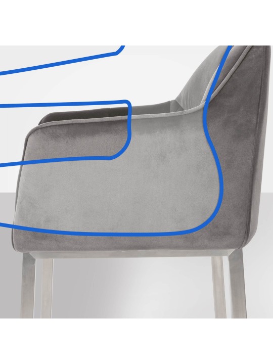 Barkruk Damaso E fluweel met 4-poots frame, grijs