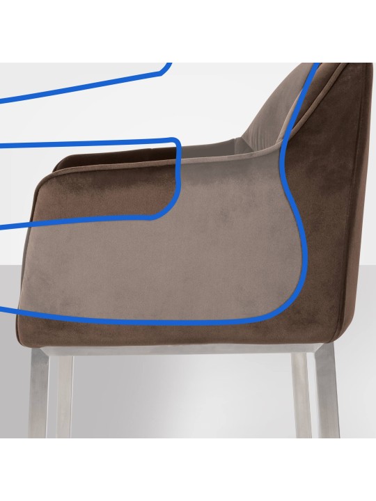 Barkruk Damaso E fluweel met 4-poots frame, bruin