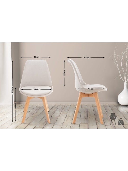 Set van 4 stoelen Linares fluweel, lichtgrijs