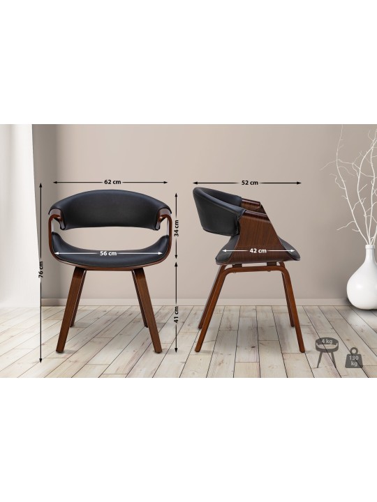 Set van 2 eetkamerstoelen Foley kunstleer, walnoot/zwart Set van 2 eetkamerstoelen Foley kunstleer, walnoot/zwart