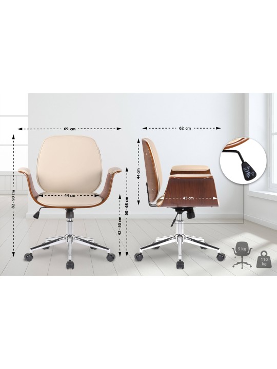 Bureaustoel Kemberg kunstleer, walnoot/crème