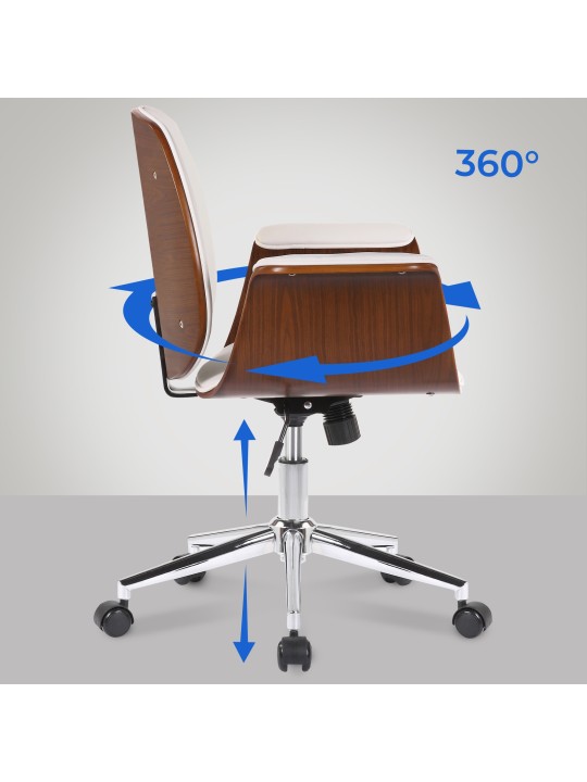 Bureaustoel Kemberg kunstleer, walnoot/wit