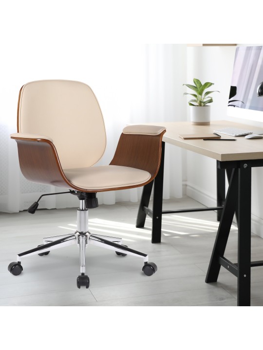 Bureaustoel Kemberg kunstleer, walnoot/crème