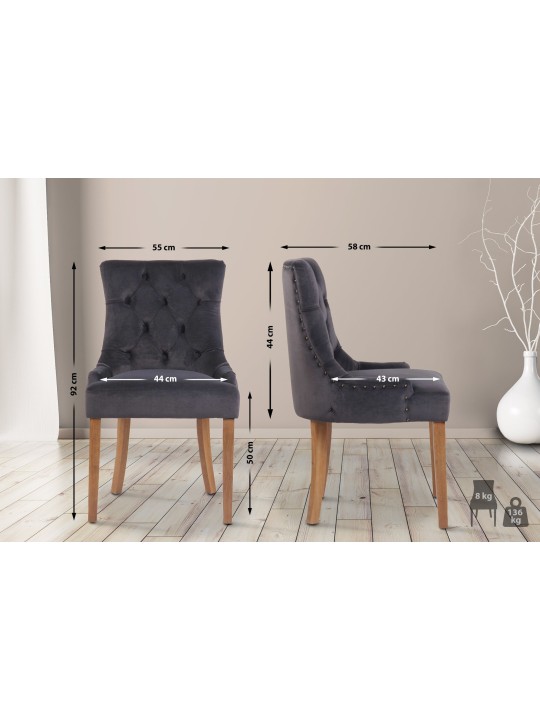 Set van 4 eetkamerstoelen Aberdeen fluweel antiek-licht, donkergrijs Set van 4 eetkamerstoelen Aberdeen fluweel antiek-licht, donkergrijs